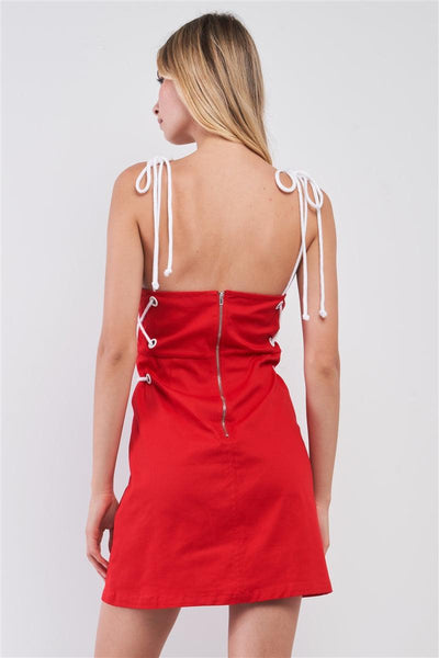 Lace-up Straps Sleeveless Square Neck Fitted Mini Dress - AMIClubwear