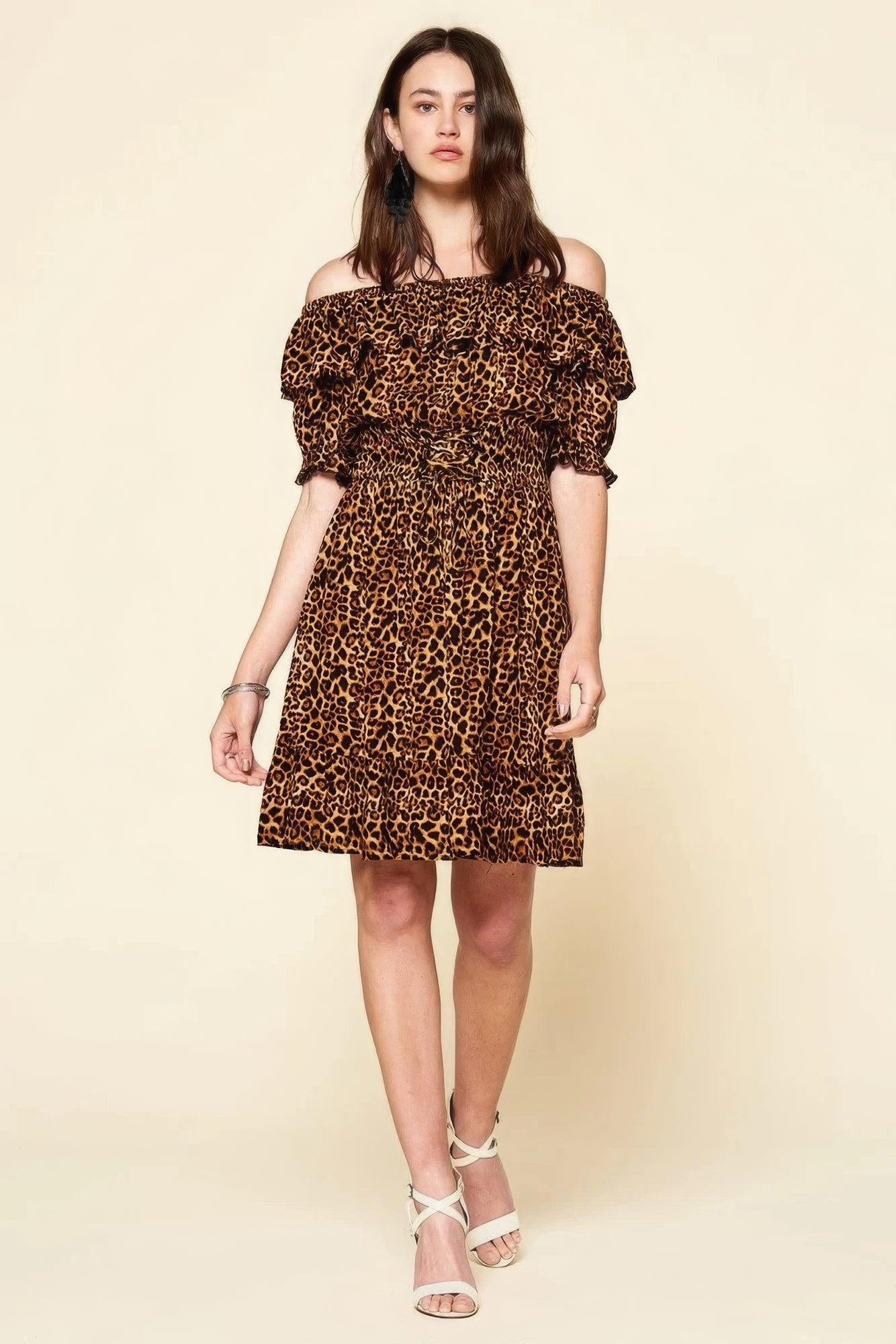 Leopard Printed Woven Dress - AMIClubwear