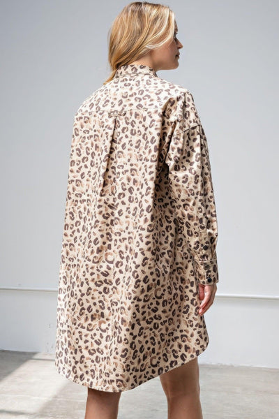 Leopard/animal Printed Shirt Dress - AMIClubwear