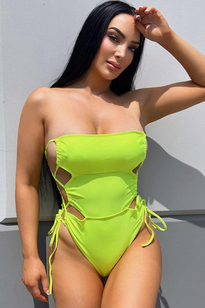 Lime Green Sexy Side Cutout Monokini - AMIClubwear