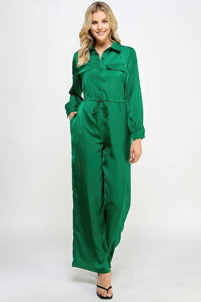 Long Sleeve Jumpsuit With Waist Drawstring - AMIClubwear