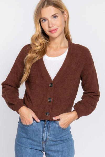 Long Slv V-neck Sweater Cardigan - AMIClubwear