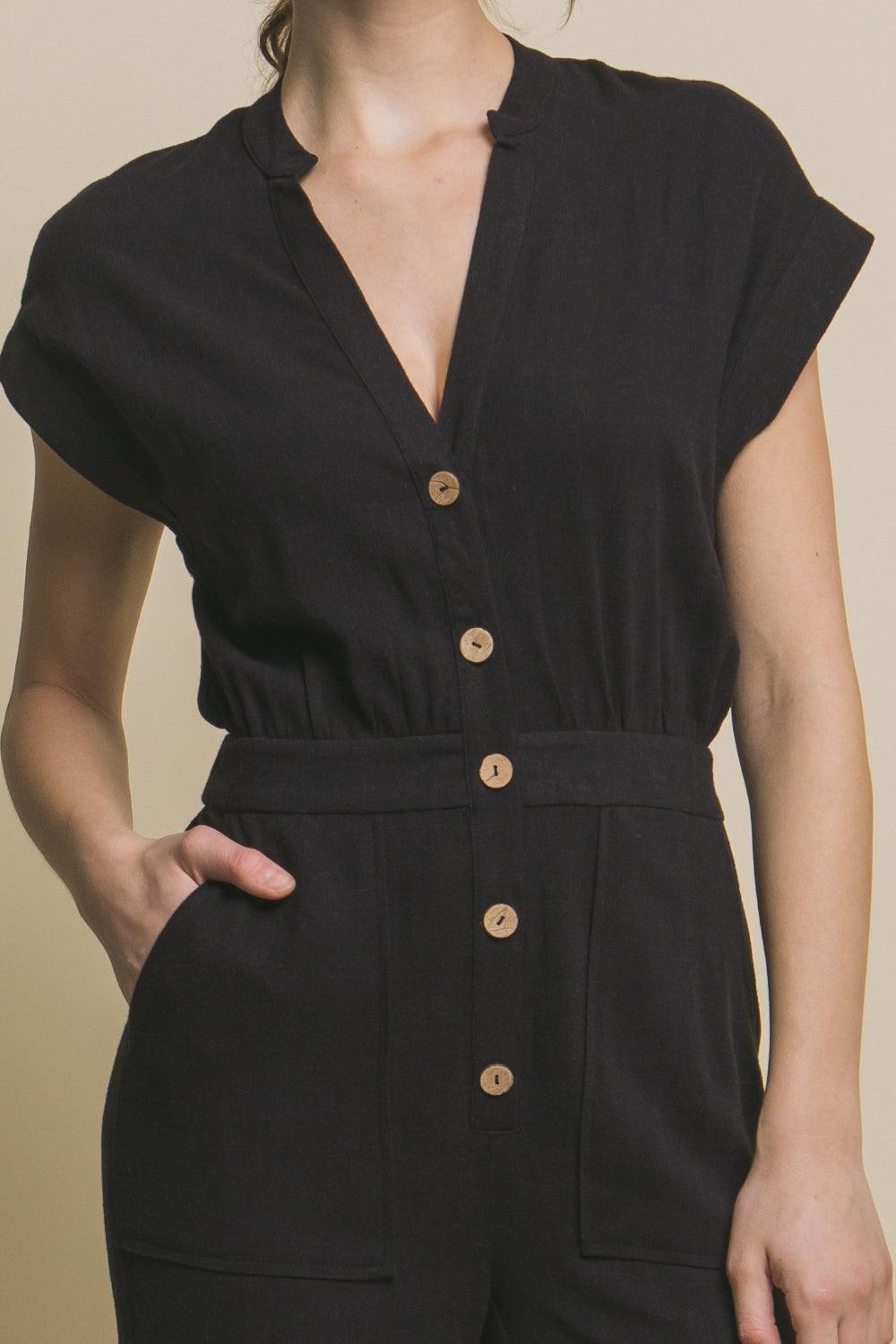 Love Tree Button Up Front Pocket Jumpsuit - AMIClubwear