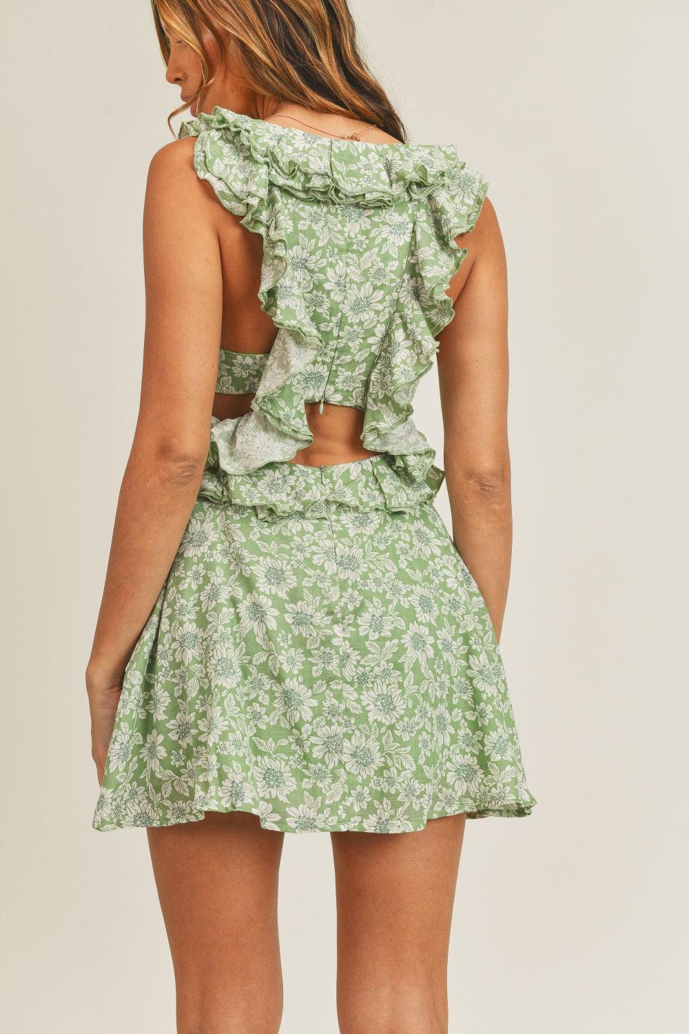 MABLE Floral Side Cutout Ruffled Mini Dress - AMIClubwear