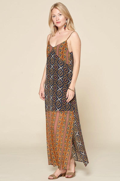 Mixed Printed Chiffon Maxi Slip Dress - AMIClubwear
