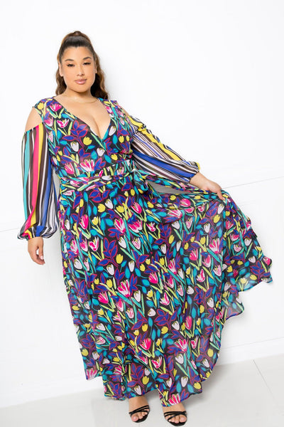 Multi Print Chiffon Maxi Dress - AMIClubwear