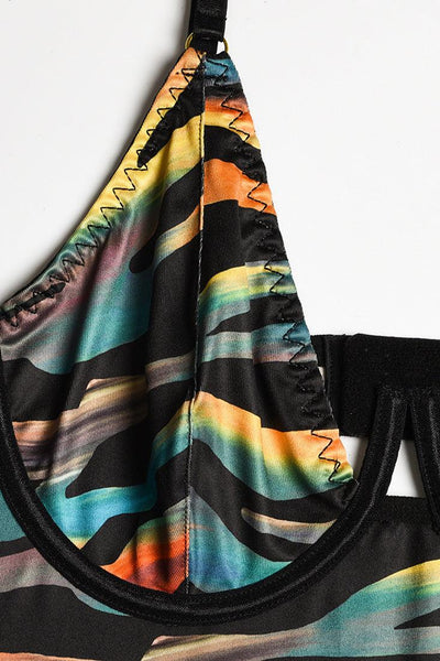 Multi Rainbow Zebra V-Wired Thong Sexy Lingerie Bodysuit - AMIClubwear