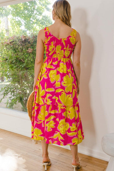 ODDI Full Size Floral Smocked Ruffled Midi Dress - AMIClubwear