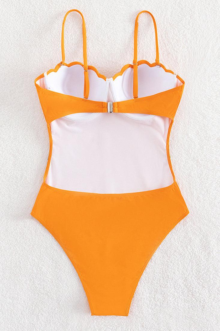 Orange Push-Up Cup Multi Rhinestone Belt Sexy 1Pc Swimsuit Monokini - AMIClubwear