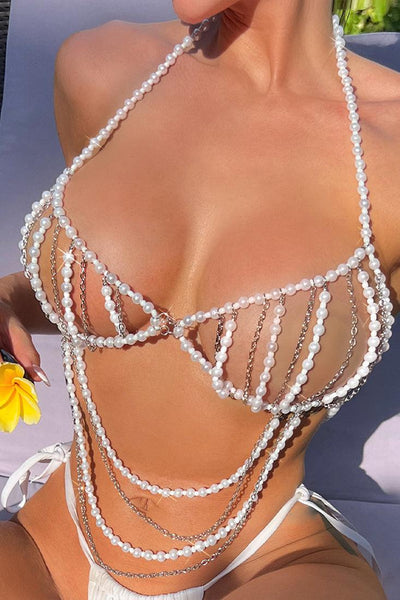 Pearl Chain Sexy Drape Bikini - AMIClubwear