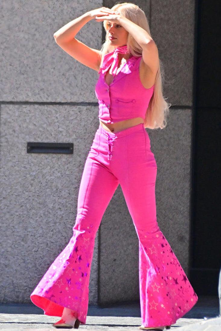 Fantasia Barbie Cowgirl Country Rosa Adulto Com Bandana