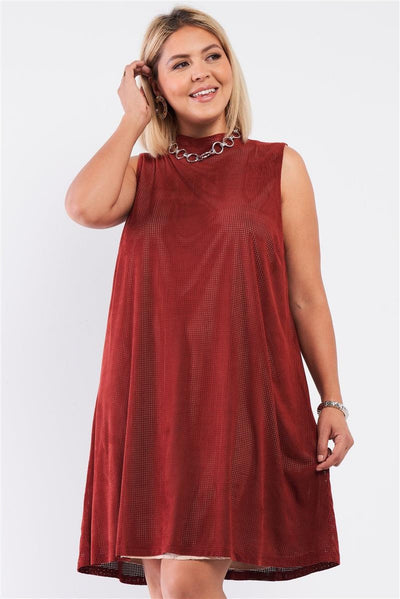 Plus Rust And Nude Illusion High Neck Swing Dress - AMIClubwear