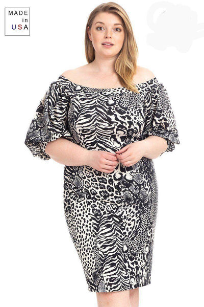 Plus Size Animal Print Crepe Stretch Bodycon Dress - AMIClubwear