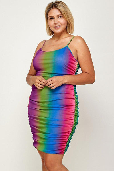 Plus Size Rainbow Ombre Print Cami Dress - AMIClubwear