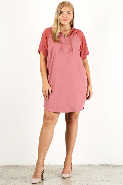 Plus Size Solid Dress With Zip-up Closure - AMIClubwear