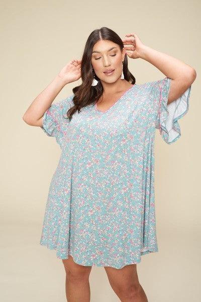 Plus Size Spring Floral Printed Lovely Swing Dress - AMIClubwear
