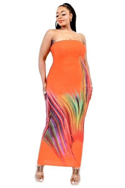 Plus Sleeveless Color Gradient Tube Top Maxi Dress - AMIClubwear
