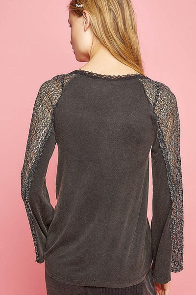 POL V-Neck Long Sleeve Lace Patch Top - AMIClubwear