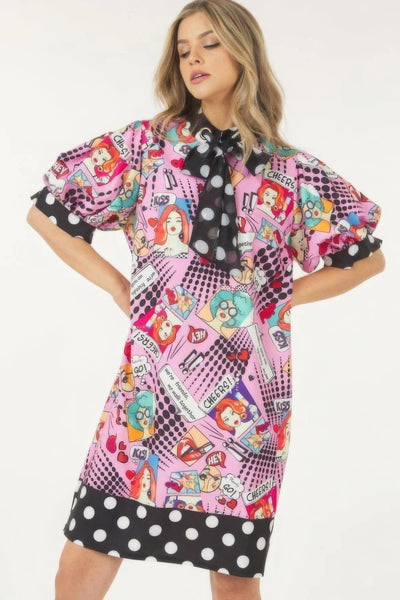 Print Midi Dress With Polka Dot Finish - AMIClubwear