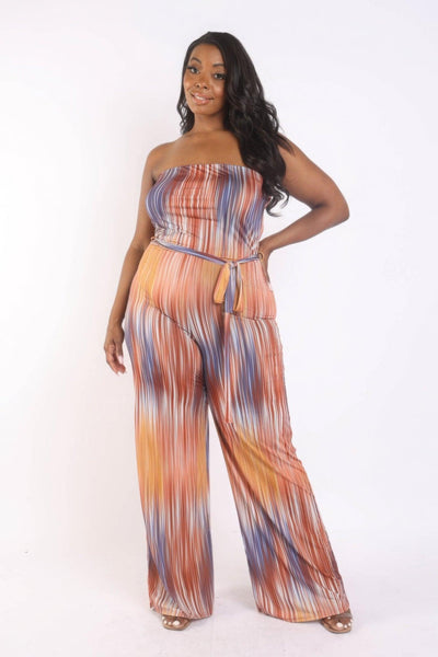 Printed Tube Jumpsuit With Self Belt - AMIClubwear