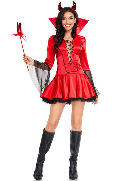 Red Black Mesh 2 Pc Devil Costume - AMIClubwear