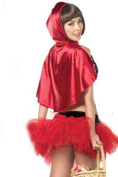 Red Brown Crop Top Mesh Tulle Cape 3 Pc Little Red Costume - AMIClubwear