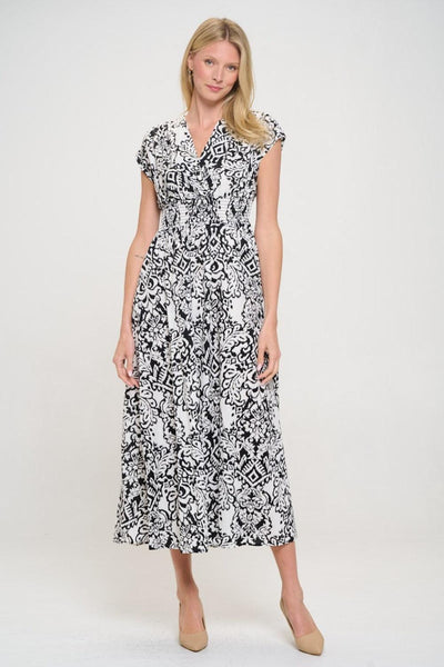 RENEE C Printed Smocked Waist Maxi Dress - AMIClubwear
