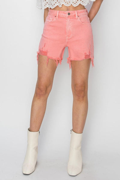 RISEN High Rise Distressed Denim Shorts - AMIClubwear