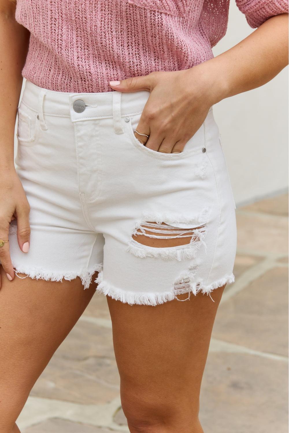 RISEN Lily High Waisted Distressed Shorts - AMIClubwear