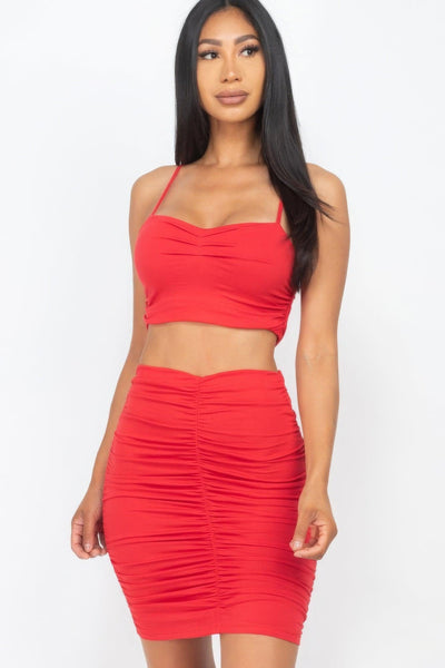 Ruched Crop Top And Skirt Sets - AMIClubwear
