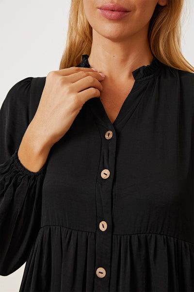 Ruffled Button Up Long Sleeve Tiered Shirt - AMIClubwear