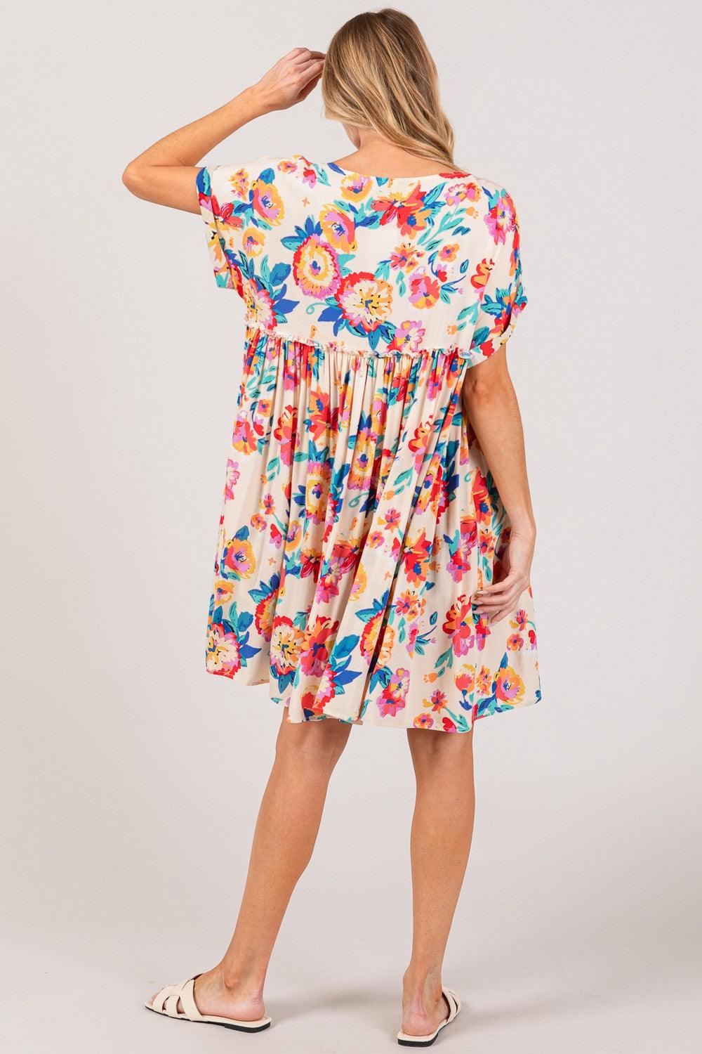 SAGE + FIG Full Size Floral Button-Down Short Sleeve Dress - AMIClubwear