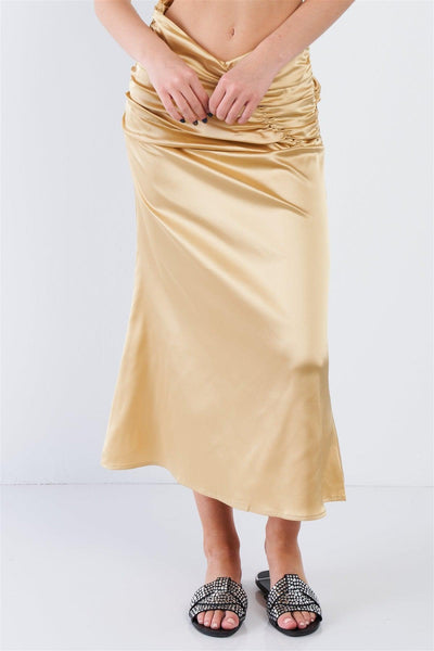 Satin Ruffle Waist Midi Skirt - AMIClubwear