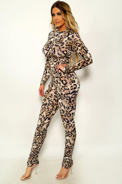 Sexy Leopard Print Open Back Stretchy Fitted Jumpsuit Outfit - AMIClubwear
