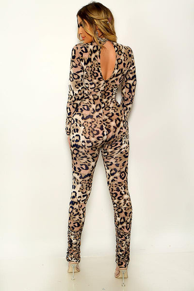 Sexy Leopard Print Open Back Stretchy Fitted Jumpsuit Outfit - AMIClubwear