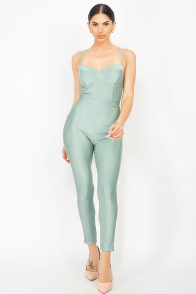 Solid Skinny Cinched Sweetheart Jumpsuit - AMIClubwear