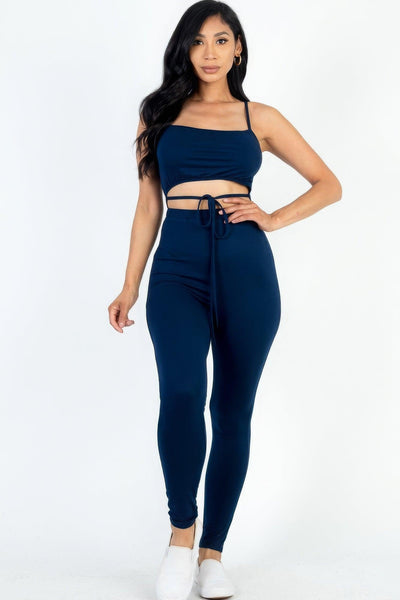 Solid Tie Front Cut Out Jumpsuit - AMIClubwear