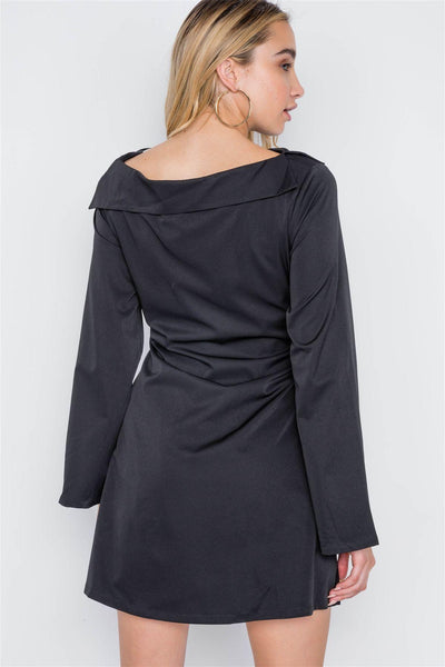 Straight Neck Solid Front-tie Dress - AMIClubwear
