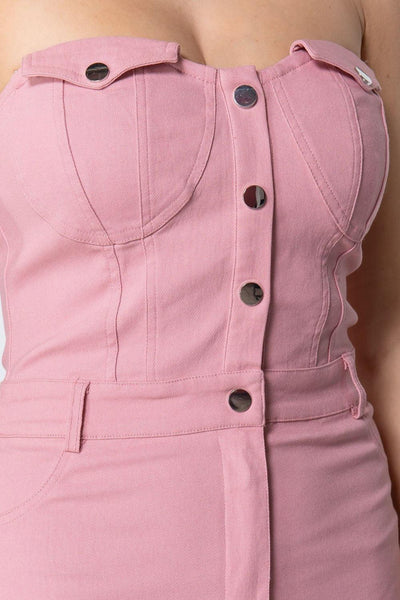 Strapless Button Down Mini Dress - AMIClubwear