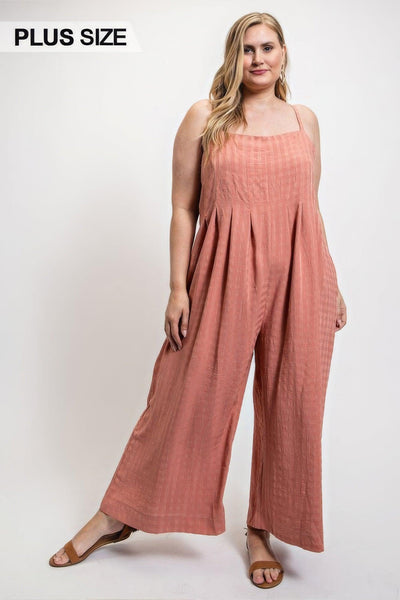 Texture Woven Sleeveless Jumpsuit With Side Button - AMIClubwear