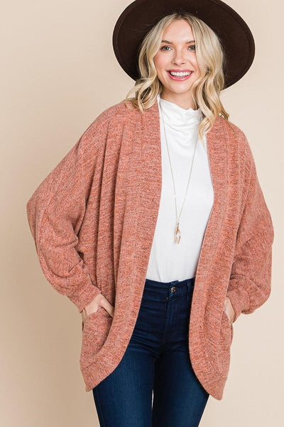 Two Tone Open Front Warm And Cozy Circle Cardigan With Side Pockets - AMIClubwear