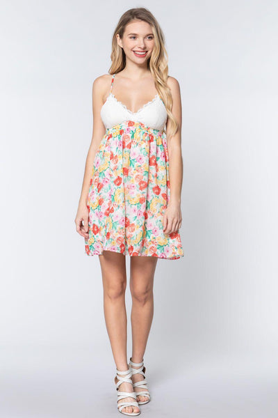 V-neck Open Back Floral Mini Dress - AMIClubwear