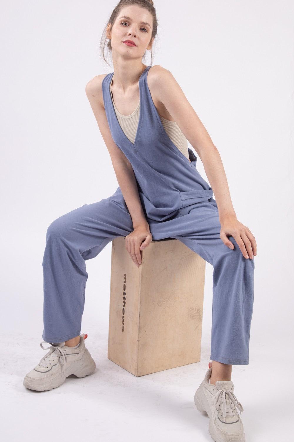 VERY J Plunge Sleeveless Jumpsuit with Pockets - AMIClubwear