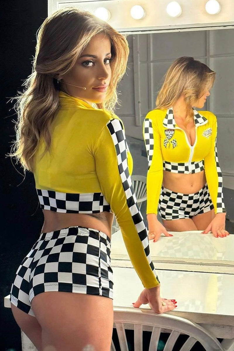 Yellow Race Car Racer 2pc Sexy Halloween Costume AMIClubwear Yellow Race Car Racer 2pc Sexy Halloween Costume AMIClubwear