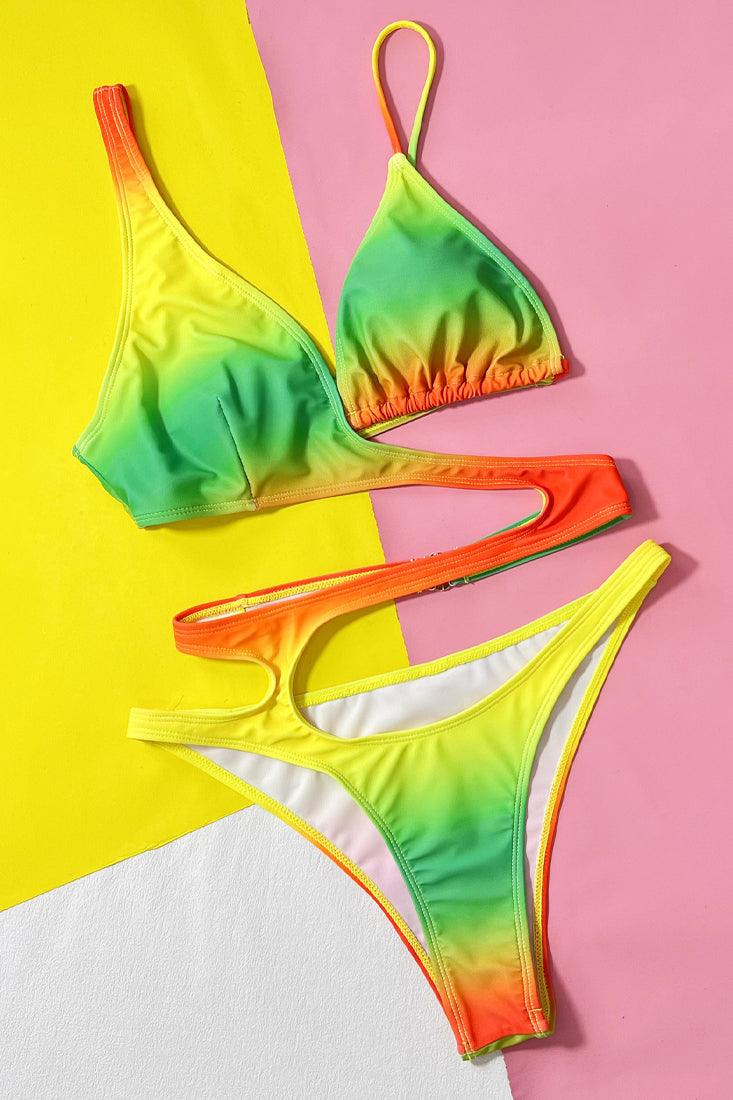 Yellow Multi Cut-Out Asymmetrical Sexy 1Pc Swimsuit Monokini - AMIClubwear