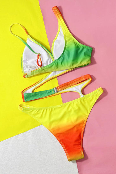Yellow Multi Cut-Out Asymmetrical Sexy 1Pc Swimsuit Monokini - AMIClubwear