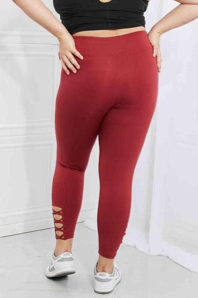 Yelete Ready For Action Full Size Ankle Cutout Active Leggings in Brick Red - AMIClubwear