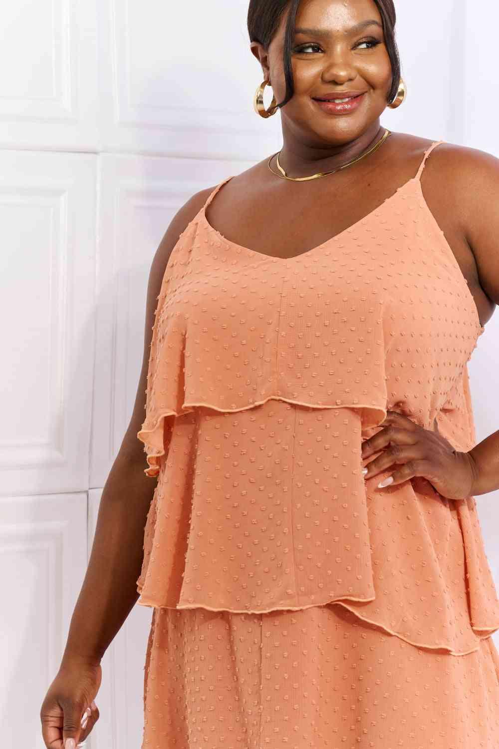 Culture Code By The River Full Size Cascade Ruffle Style Cami Dress in Sherbet - AMIClubwear