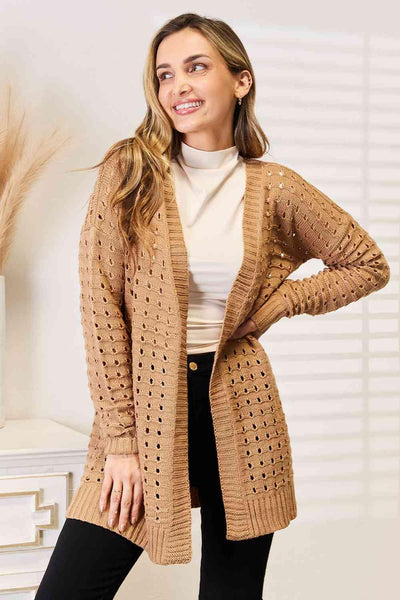 Woven Right Openwork Horizontal Ribbing Open Front Cardigan - AMIClubwear