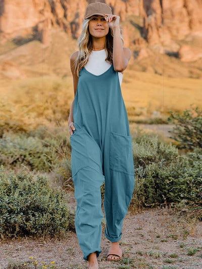 Double Take Full Size V-Neck Sleeveless Jumpsuit with Pockets - AMIClubwear